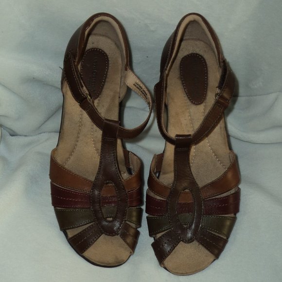 NWOT Earth Origins Women's 11 M Rosie Sandals Shoes Brown Leather Peep Toe - Picture 2 of 13